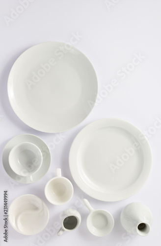 set of dishes on white background