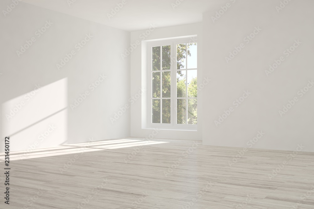 White empty room. Scandinavian interior design. 3D illustration White empty room. Scandinavian interior design. 3D illustration