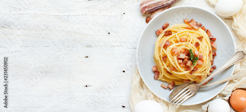Traditional italian dish spaghetti carbonara photo