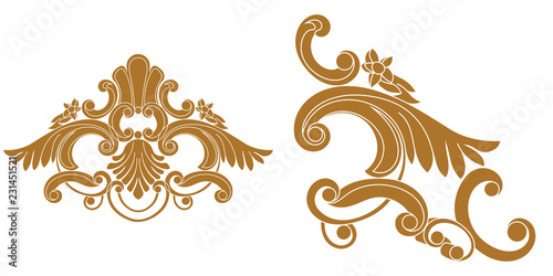 Set of golden vintage baroque ornament, corner. Retro pattern antique style acanthus.