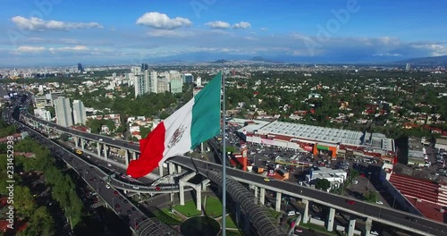 Aerial view of a huge mexican flag fluttering, Mexico City. TK5 photo