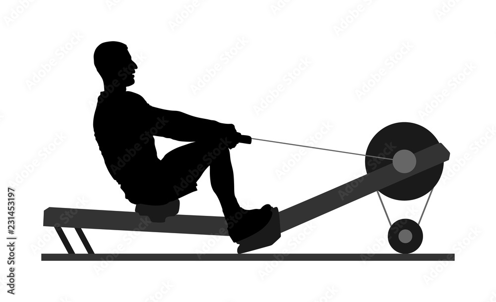 Sport man doing Seated Cable Row in gym vector silhouette illustration ...