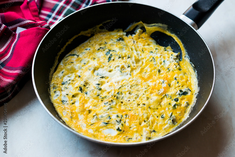 Omelette with Cream Cheese and Chives in Pan / Labneh Omelette with Cream Cheese and Chives in Pan / Labneh