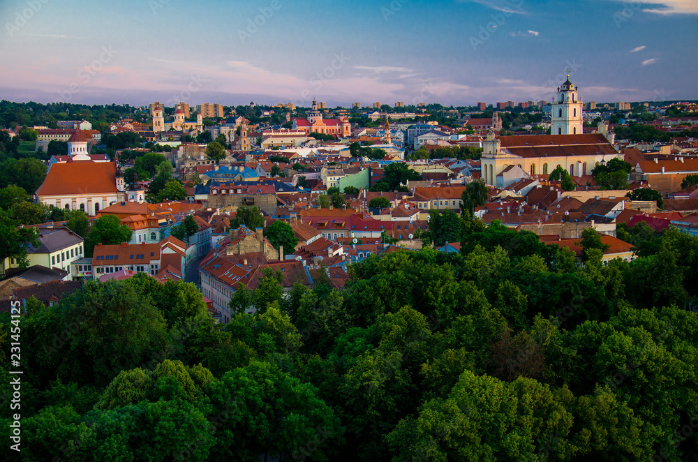 Panoramic view of Vilnius old town center, Lithuania
