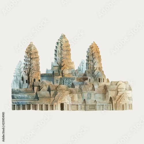 Angkor Wat in Siem Reap watercolor painting photo