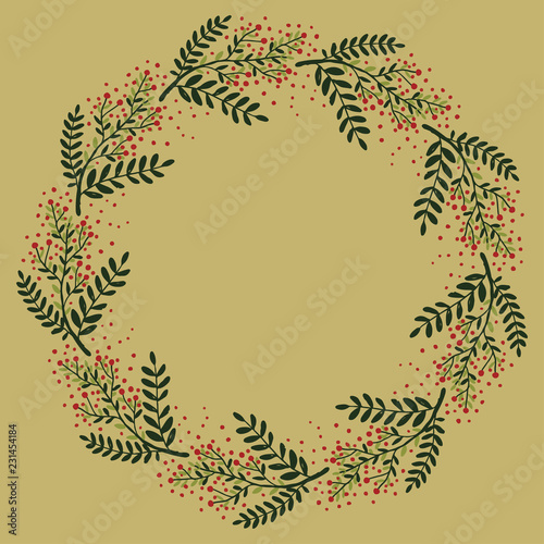 Wallpaper Mural Christmas Wreath with Round Frame for Cards Design Vector Layout with Copyspace Can be use for Decorative Kit, Invitations, Greeting Cards, Blogs, Posters, Merry Christmas and Happy New Year. Torontodigital.ca