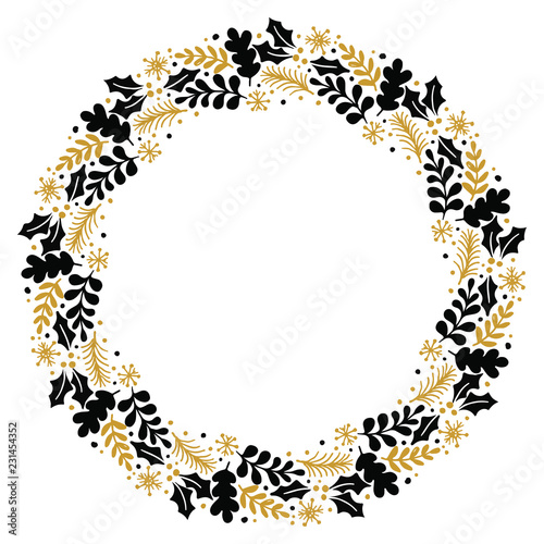 Christmas Wreath with Round Frame for Cards Design Vector Layout with Copyspace Can be use for Decorative Kit, Invitations, Greeting Cards, Blogs, Posters, Merry Christmas and Happy New Year.