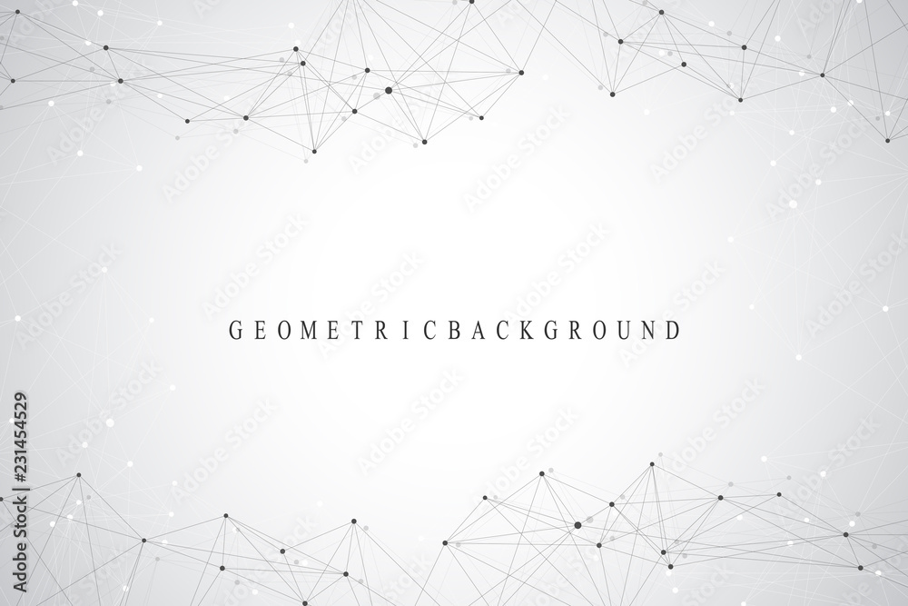 Geometric abstract background with connected line and dots. Network and connection background for your presentation. Graphic polygonal background. Scientific vector illustration. Geometric abstract background with connected line and dots. Network and connection background for your presentation. Graphic polygonal background. Scientific vector illustration.