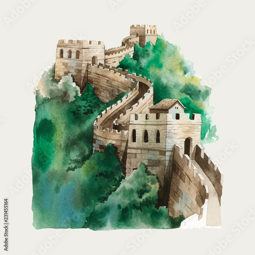 The Great Wall of China watercolor illustration