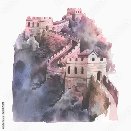 The Great Wall of China watercolor illustration