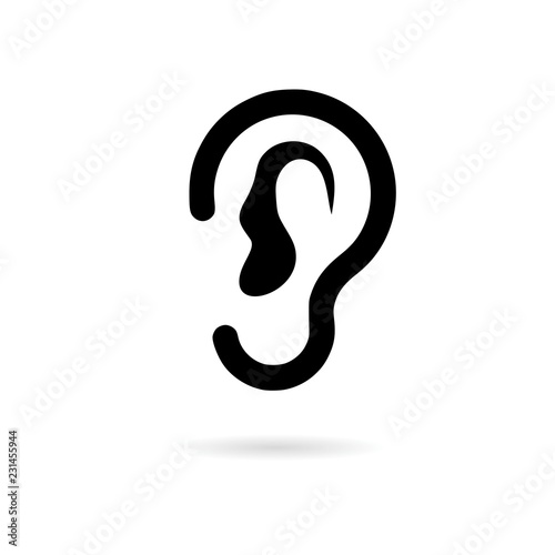 Black Human ear icon on white photo