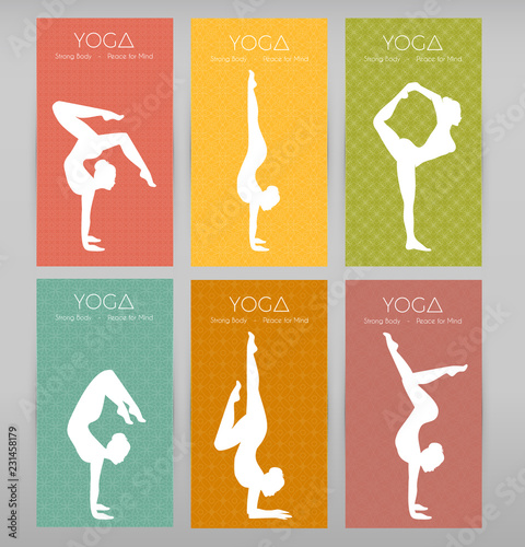 Woman doing yoga asanas, flyers