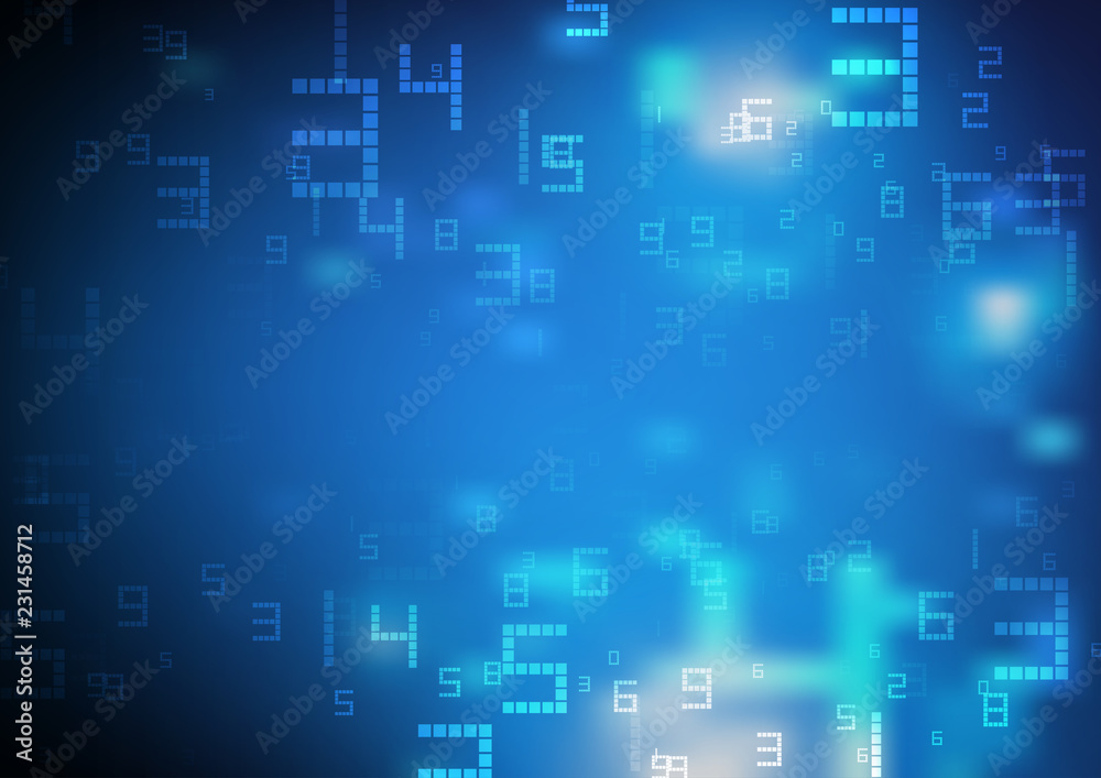 Abstract digital numbers with glowing light, vector illustration