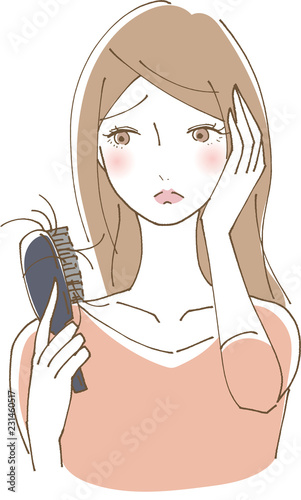 抜け毛　気にする　女性　イラスト