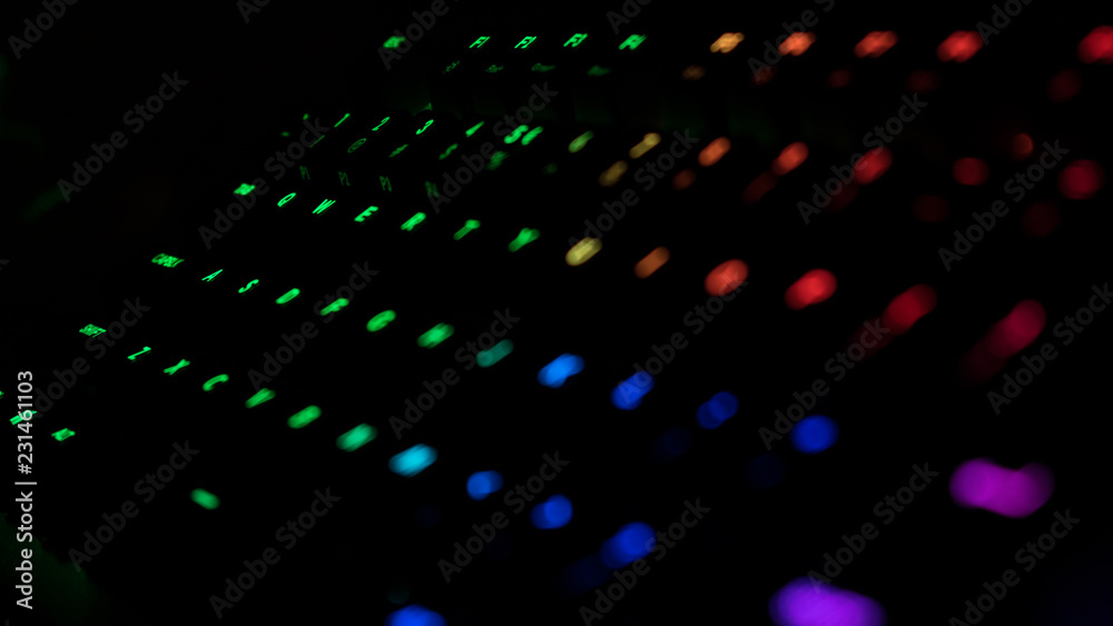 Close-up of a mechanical RGB gaming backlit keyboard Close-up of a mechanical RGB gaming backlit keyboard