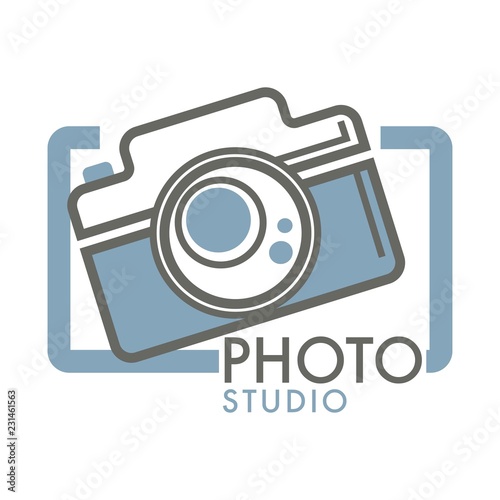 Photo studio camera with glass lens in frame