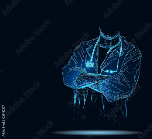 Doctor concept banner. Doctor, medic. Low poly 3D render poligonal point line vector illustration. Abstract polygonal wireframe.