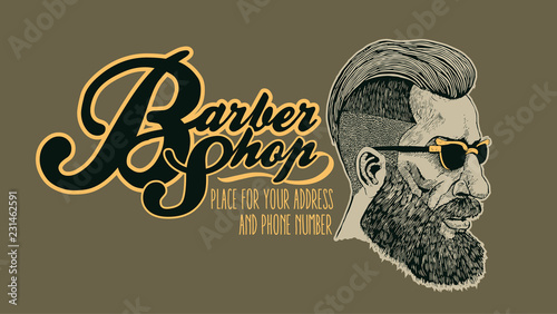 Hipster BarberShop. Hand drawn vintage engraving illustrations and typography elements. Design for poster, label, banner, web, business cards. Vector