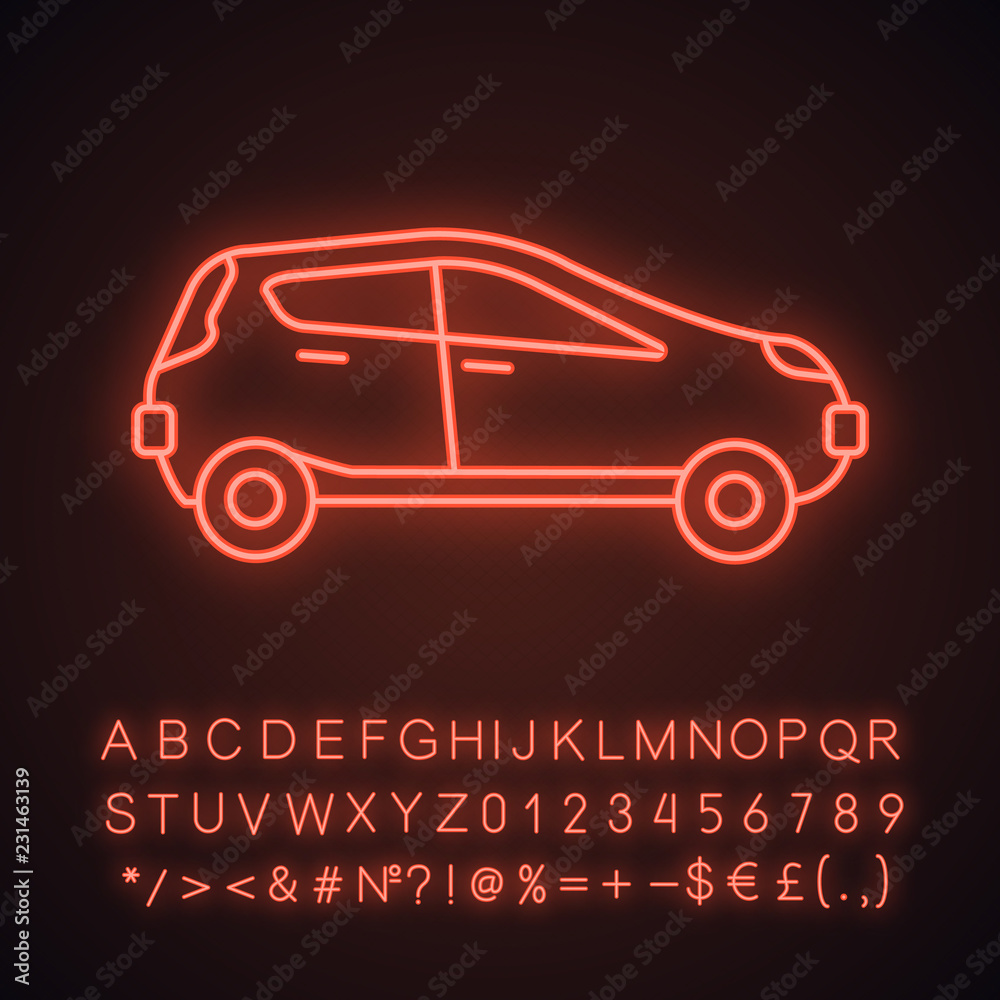 Car side view neon light icon