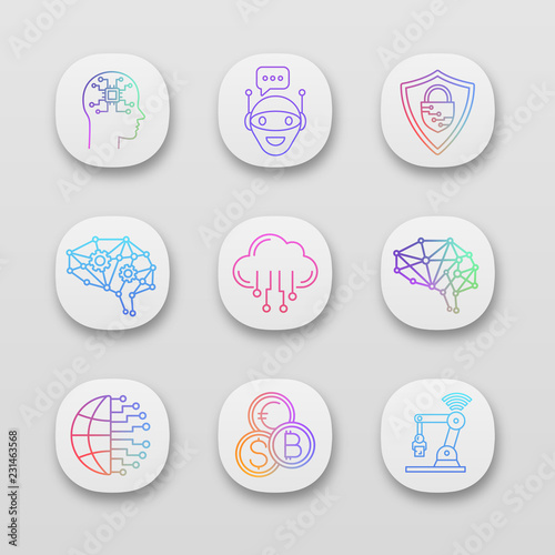 Artificial intelligence app icons set