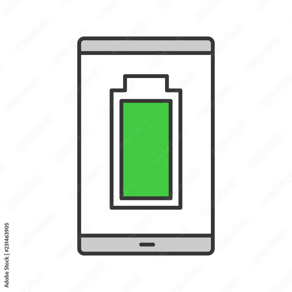 Fully charged smartphone battery color icon Fully charged smartphone battery color icon