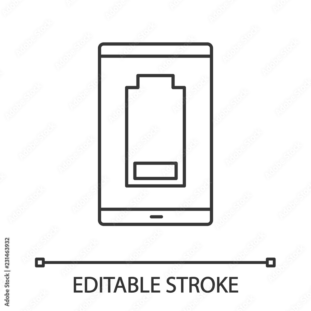 Smartphone low battery linear icon Smartphone low battery linear icon