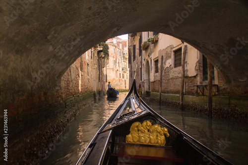 View from a gondola in Venice backstreet