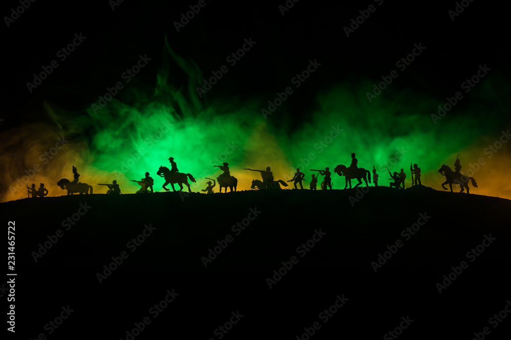 American Civil War Concept. Military silhouettes fighting scene on war fog sky background. Attack scene. American Civil War Concept. Military silhouettes fighting scene on war fog sky background. Attack scene.