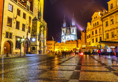 Fototapeta Naklejka Na Ścianę i Meble -  Night autumn Prague. Popular cityscapes after dark.