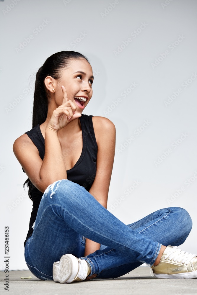 Pretty School Girl Having An Idea Wearing Bluejeans Pretty School Girl Having An Idea Wearing Bluejeans