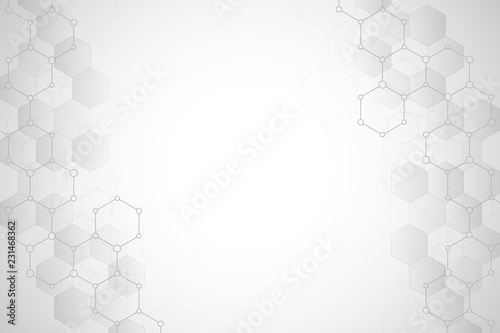 Fototapeta Naklejka Na Ścianę i Meble -  Geometric abstract background with hexagons elements. Medical background texture for modern design. Illustration of molecular structures and hexagons pattern. Science and Technology concept.
