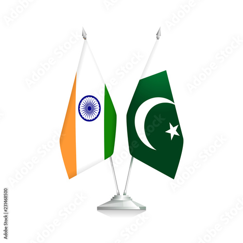 Flags of India and Pakistan isolated on white background. Vector illustration