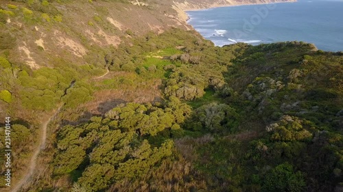 Aerial view: Waves crash along the rocky coast of Point Reyes in Marin County
