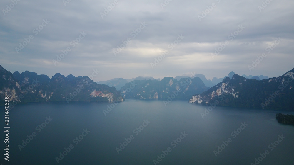 Aerial Khao Sok National Park with jungle and Clouds Aerial Khao Sok National Park with jungle and Clouds