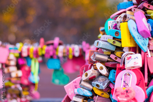 areity of locked key at N Seoul tower on the Namsan mountain that people believe they will have the forever love if write the couple name on it