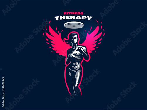 Woman fitness emblem.