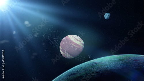 Fototapeta Naklejka Na Ścianę i Meble -  alien world system, beautiful exoplanets in outer space