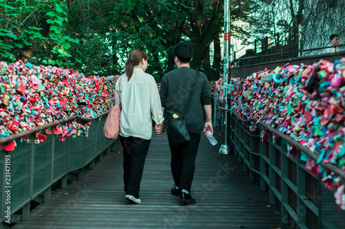 Canvas Print Seoul, South Korea - September 17, 2018 : Vareity of locked key at N Seoul tower