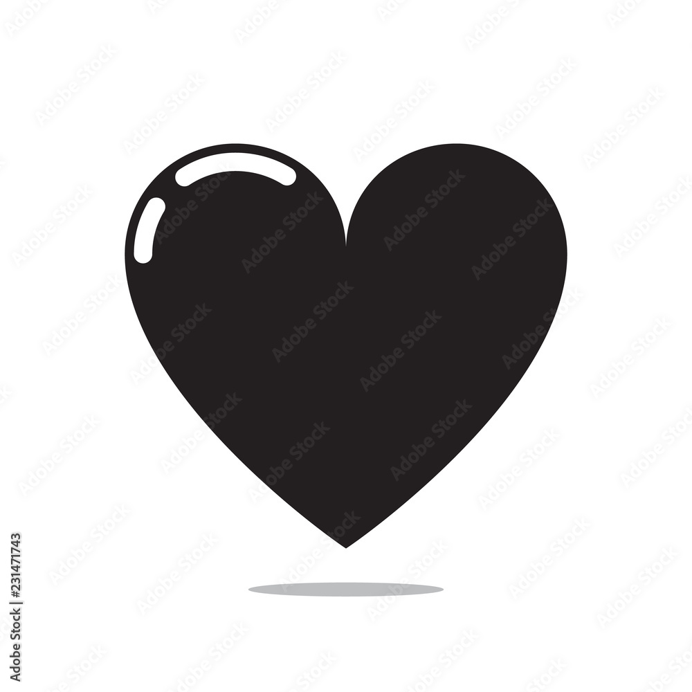 Black heart icon with highlight. Vector illustration. Black heart icon with highlight. Vector illustration.