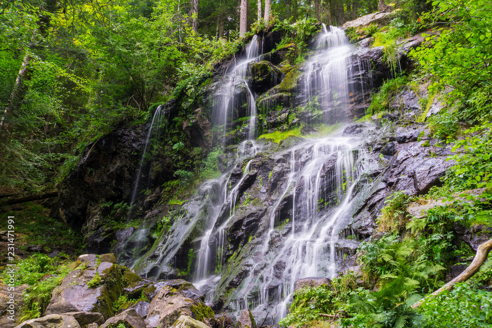 Germany, High black forest waterfall of Zweribach in Simonswald in mystic mood Germany, High black forest waterfall of Zweribach in Simonswald in mystic mood