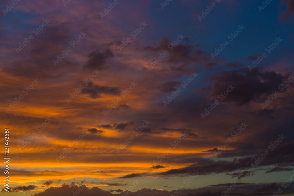 Abstract nature background. Dramatic and moody cloudy sunset sky
