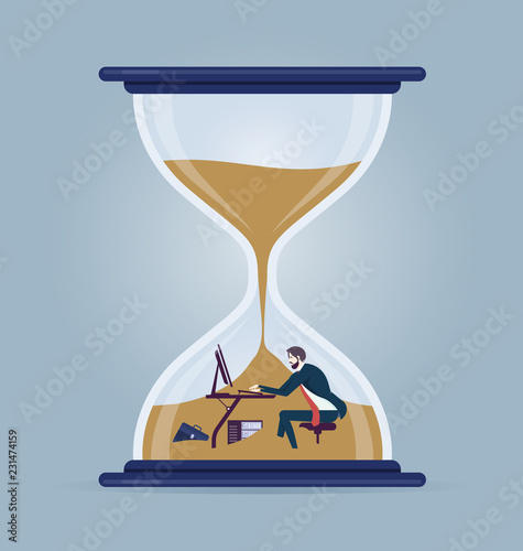 Businessman working inside a hourglass - Deadline concept vector