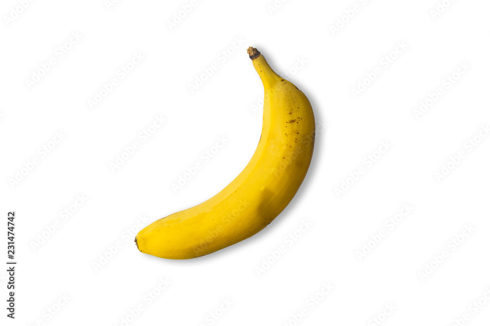 Ripe banana isolated on white background closeup