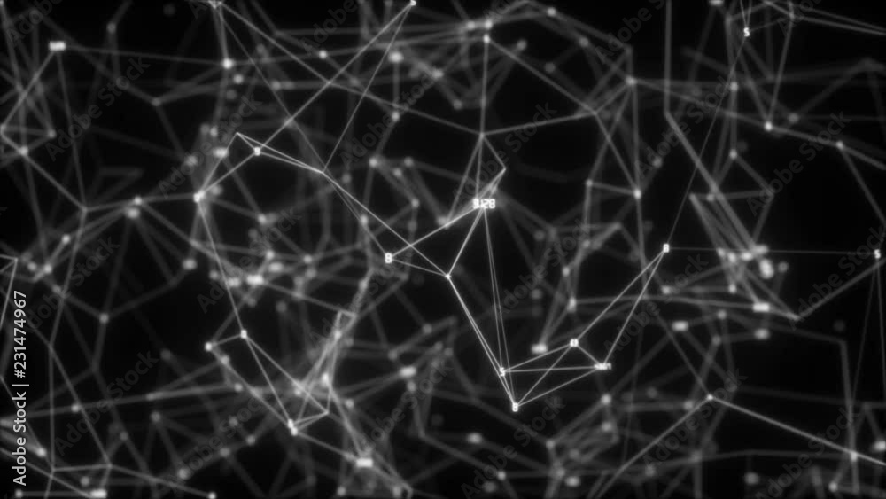 Network Connection Cloud. Dark background, rotating flickering cool light mesh cloud of connections with white lines and dots with depth-of field effect. FullHD seamless loop. Network Connection Cloud. Dark background, rotating flickering cool light mesh cloud of connections with white lines and dots with depth-of field effect. FullHD seamless loop.