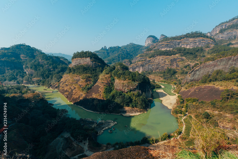 Fujian Wuyishan Tian Youfeng overlooks Jiuqu Xi also known as the nine bend river