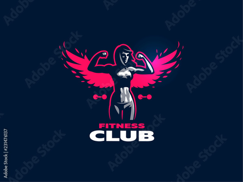 Woman fitness emblem.
