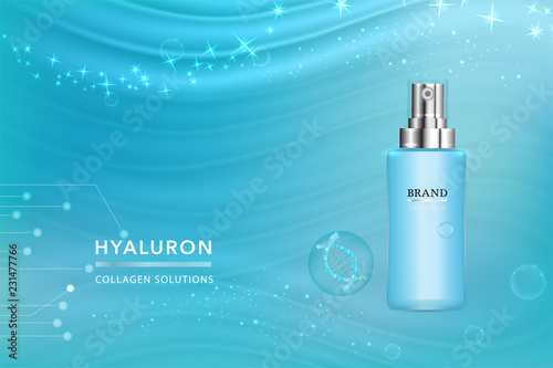 Beauty product, blue cosmetic container with advertising background ready to use, luxury skin care ad. illustration vector. 