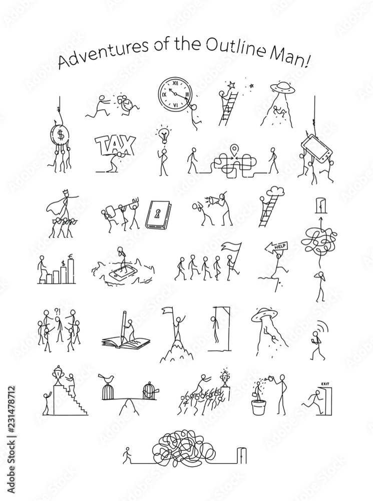 Illustration of business situations and cases. Vector. Life in the collective and society. Metaphor. Linear style. Illustration for website or poster. Business illustration. Illustration of business situations and cases. Vector. Life in the collective and society. Metaphor. Linear style. Illustration for website or poster. Business illustration.