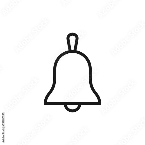 Black isolated outline icon of bell on white background. Line Icon of bell.