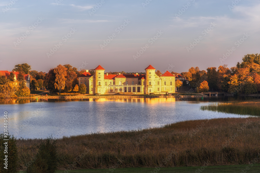 The beautiful castle in Rheinsberg, Germany during the sunset. Concept: travel and tourism